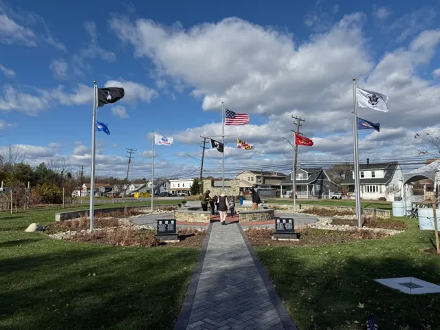 Avenue of flags along the memorial park walkway